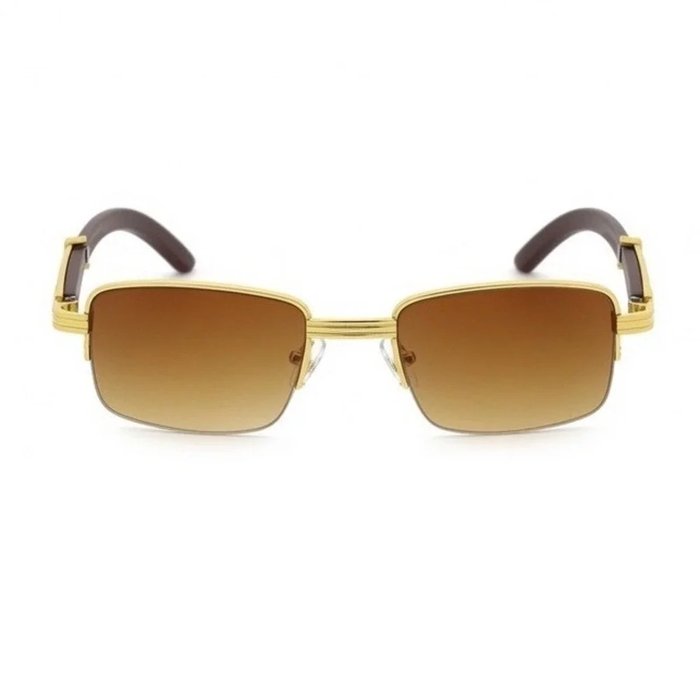 Women semi-rimless sunglasses feature a gold metal frame  brown lenses UV400 New